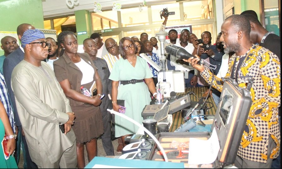 • Mr Ibrahim Murtala Muhammed (left) being briefed on the use of metalyser metal analysis device by Mr Abdalla Abubakari, Deputy Director-Head of Lab Services Unit, EPA Photo: Ebo Gorman.