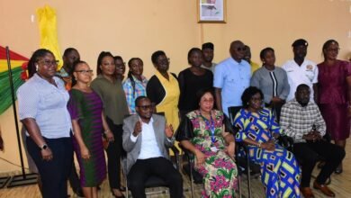 • Ms Linda Obenewaa Akweley Ocloo (seated second from left) with the staff of the Assembly Photo: Seth Osabukle