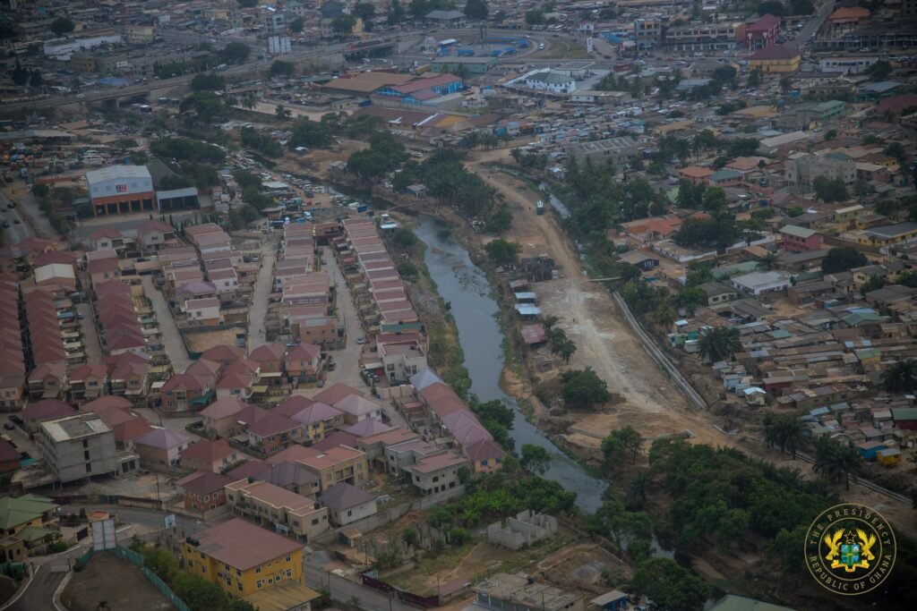 An aerial view of flood prone areas