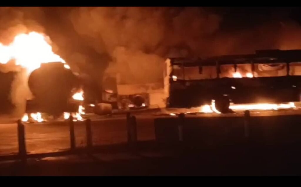 • Fuel station in flames