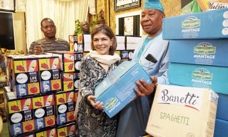• Alhaji Abdul Abdul Salam (right), Protocol offficer to the National Chief Imam, receiving the items on his behalf