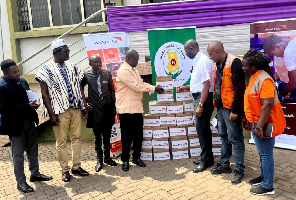 • Professor Samuel Kaba Akoriyea (fourth from left) receiving the items Photo: Stephanie Birikorang