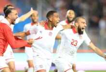 Tunisian players celebrating the second goal