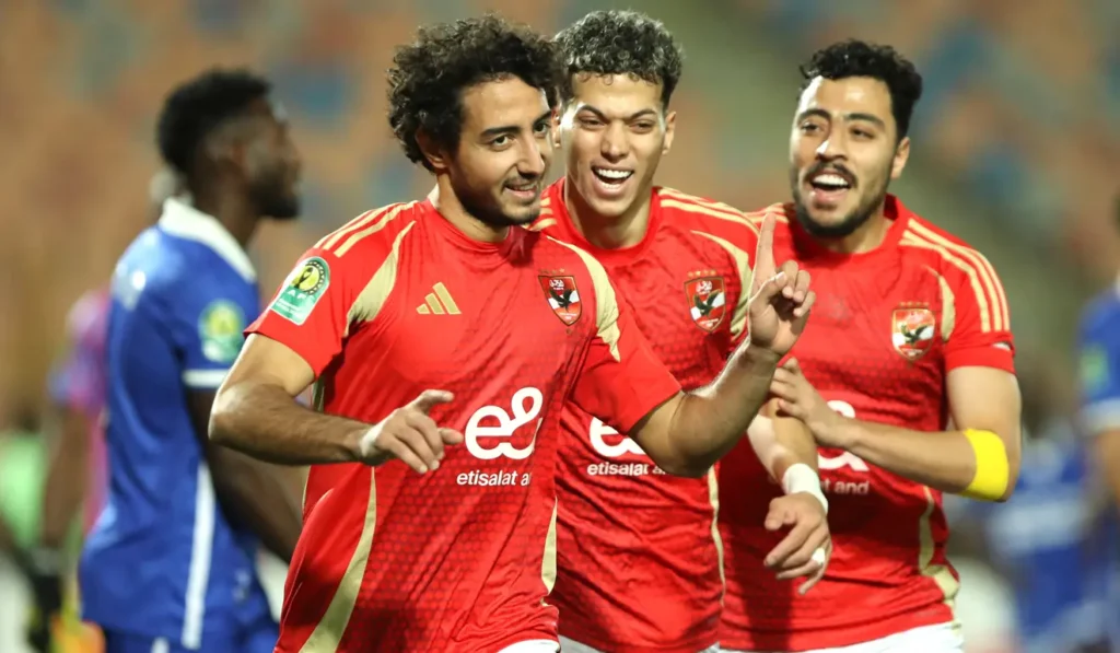 • Al Ahly players celebrating their victory over Sudan’s Al Hilal
