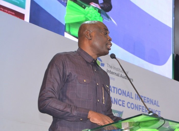 Prof. Abednego Feehi Okoe Amartey (inset) speaking at the programme Photo: Victor A. Buxton
