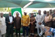 • Prof. Akoriyea (middle) with some of the management and representatives from the three organisations