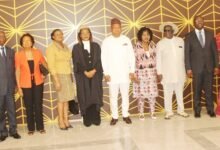 • Justice Abena Asuamah Oppong (fifth from left), Mr Okudzeto Ablakwa (middle) with the board members after the inauguration Photo: Ebo Gorman