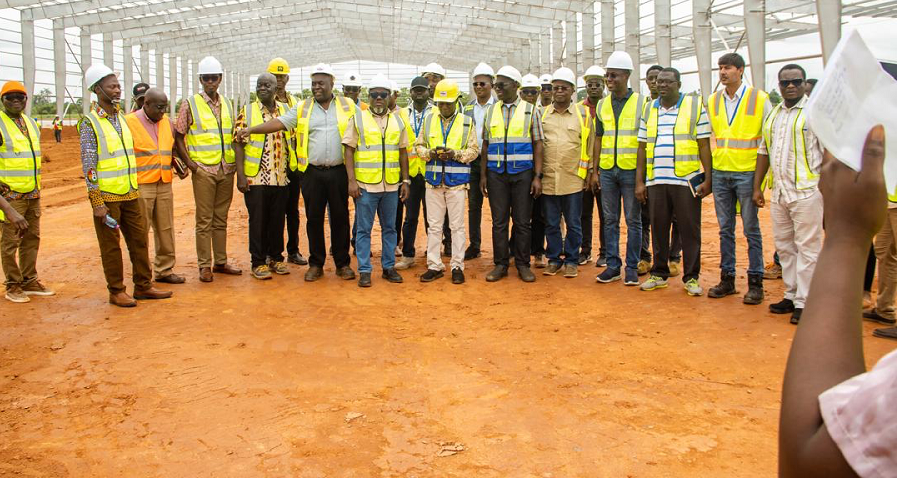 Prof. Gyampo (middle) and others after inspecting the ongoing Boankra port project