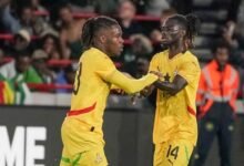 • Brandon Thomas-Asante (right) celebrates his goal with Gideon Mensah