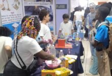 • Some of the students demonstrating their innovation to dignitaries at the event