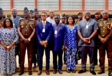• Mr Enim (third from right) with members of the committee and leadership of the Nsawam Medium Prison
