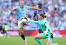 • Dean Henderson using his hand outside the area to knock the ball away from Erling Haaland