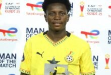 Emmanuel Mensah with his man of the match award