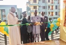 Mr Mohammed Muntaka - Mubarak cutting the ribbon to commission the newly built facility Photo: Stephanie Birikorang
