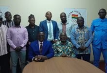 • Mr Akpokavie and Nunoo Mensah (seated right to left) with new and old executive members of the GOC