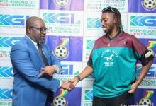 • Mr Simeon-Okraku (left) unveiling the trophy with Mr Dadey during the launch