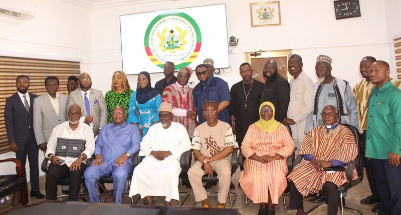 • Mr Ahmed Ibrahim (in smock back row) with Mr Elvis Afriyie Ankrah and other committee members after the meeting Photo: Ebo Gorman