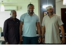 • NSA Director General Yaw Ampofo Ankrah (right) with Isaiah Stanback (middle) after the meeting