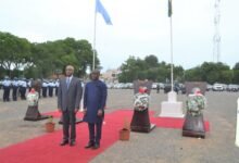 Mr Kwakye (right) with Mr Khogali after the hoisting of flags, laying of wreaths and tree planting ceremony Photo Victro A. Buxton