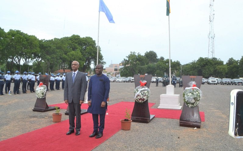 Mr Kwakye (right) with Mr Khogali after the hoisting of flags, laying of wreaths and tree planting ceremony Photo Victro A. Buxton
