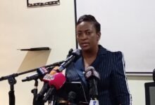 • DCOP Lydia Yaako Donkor briefing the media