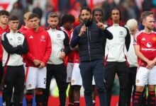 • Ruben Amorim addressing fans after the 2-0 win over Aston Villa at Old Trafford