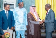 • Mr Bagbin (third right), Mr Al-Dhakel (third left) and the Majority Leader, Mahama Ayariga (second left)