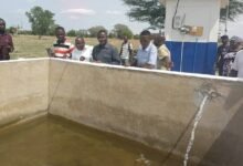 • Mr Ayoo (fourth from left) and the technical team inspecting the project