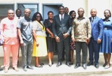 Mr Martin Adu Owusu [fourth from right], Mr Lord Koramoa [sixth from left], with SSNIT delegation and NTC management after the meeting Photo: Lizzy Okai
