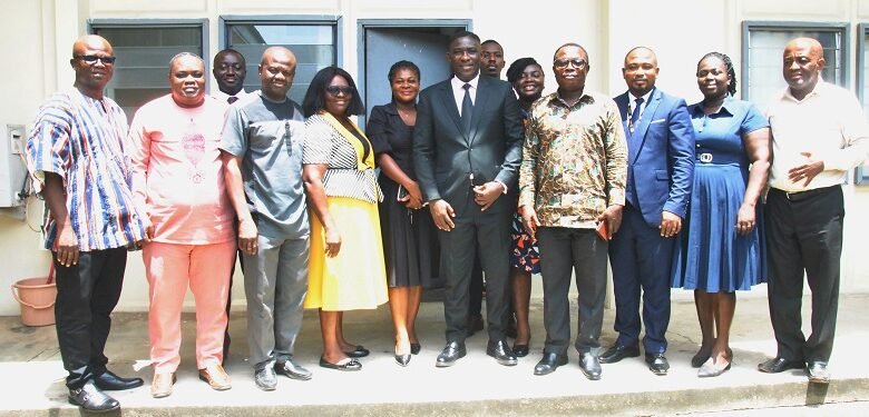 Mr Martin Adu Owusu [fourth from right], Mr Lord Koramoa [sixth from left], with SSNIT delegation and NTC management after the meeting Photo: Lizzy Okai