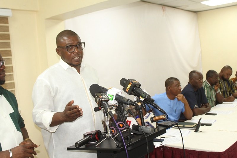 • Awudu Ishaq (behind the mic) addressing the press conference Photo: Ebo Gorman
