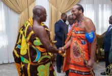 Otumfuo Osei Tutu II (left) welcoming His Majesty Mswati III at the Manhyia Palace