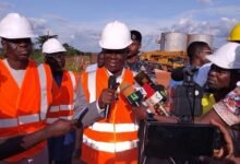 • Inset: Mr Wilbert Brentum (middle) addressing the media after the tour