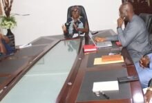 • Mrs Emelia Arthur (head of table) addressing the press conference Photo: Ebo Gorman