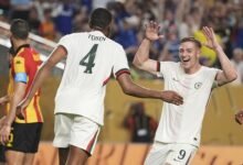 • Chelsea's Asarabioyo (left) congratulates Delap after scoring
