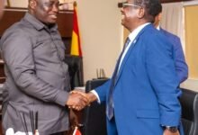 • Mr Eric Opoku (left) welcoming Mr Abebe Haile-Gabriel to his office