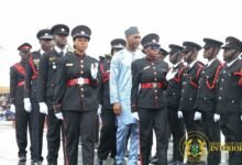 • Alhaji Muntaka Mohammed-Mubarak (middle) inspecting the guard of honour