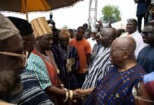 • Former President Akufo-Addo exchanging pleasantries with Naa Alhassan Abdulai at the funeral • Mrs Rita Akosua Adjei Awatey with the newly appointed MMDCEs