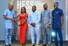 • Ms Amarquaye (second from left) receiving the award. With her are other officials of Karpowership