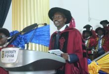 • Prof. Kyei (inset) addressing participants