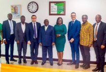 • Mr Sarpong (fifth from right ) with the delegation