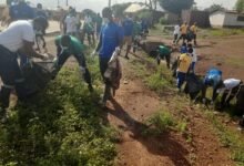 • Staff of Newmont Ahafo Mines in a clean-up exercise at Afrispakrom to marks World Environment Day
