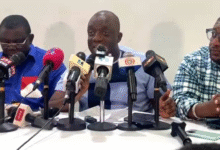 • Mr Justin FrimpongKodua (middle)addressing the meeting