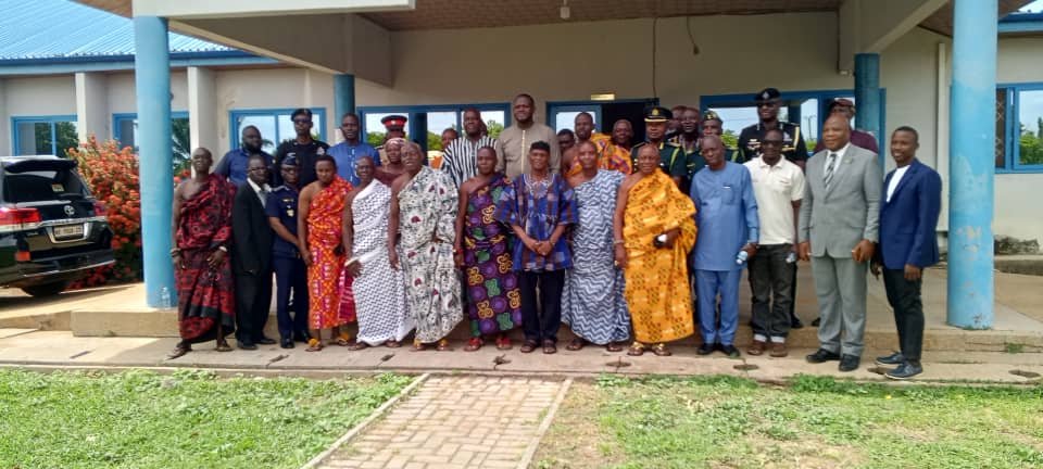 Mr John Kwadwo Gyapong (in smock) with the chiefs