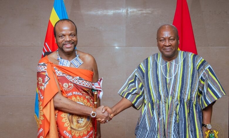 President John Mahama (middle) introducing some of his ministers to King Mswati III on arrival