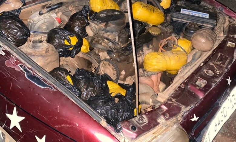 • The weed substances concealed in the engine of the car