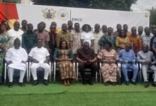 • Mrs Rita Akosua Adjei Awatey with the newly appointed MMDCEs