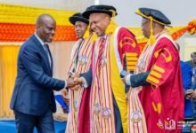 • Mr Haruna Iddrisu (left) in a hand shake with Prof. Albert Lugaterah, Vice Chancellor, CKT-UTAS