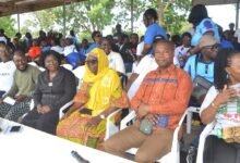 Hajia Atta (middle) with Mrs Kotomah (second from left) during the games. With them are other dignitaries and teachers Photo: Victor A. Buxton