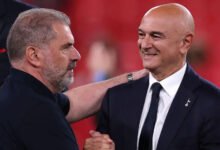 Tottenham chairman Daniel Levy (right) with Ange Postecoglou